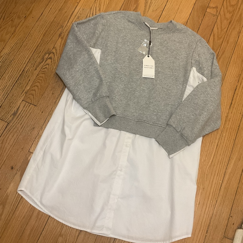 Women’s Gray and White Layered Sweatshirt Dress
